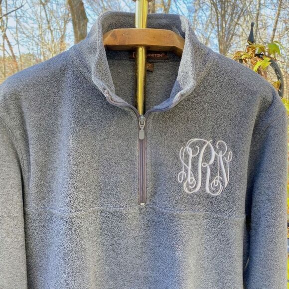 Harriton Grey Fleece Monogrammed 1/4 Zip Pullover - Picture 3 of 7